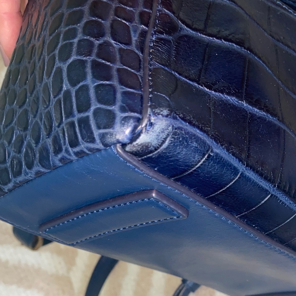 Tory Burch Navy Croc-Embossed Backpack - Picture 5 of 7
